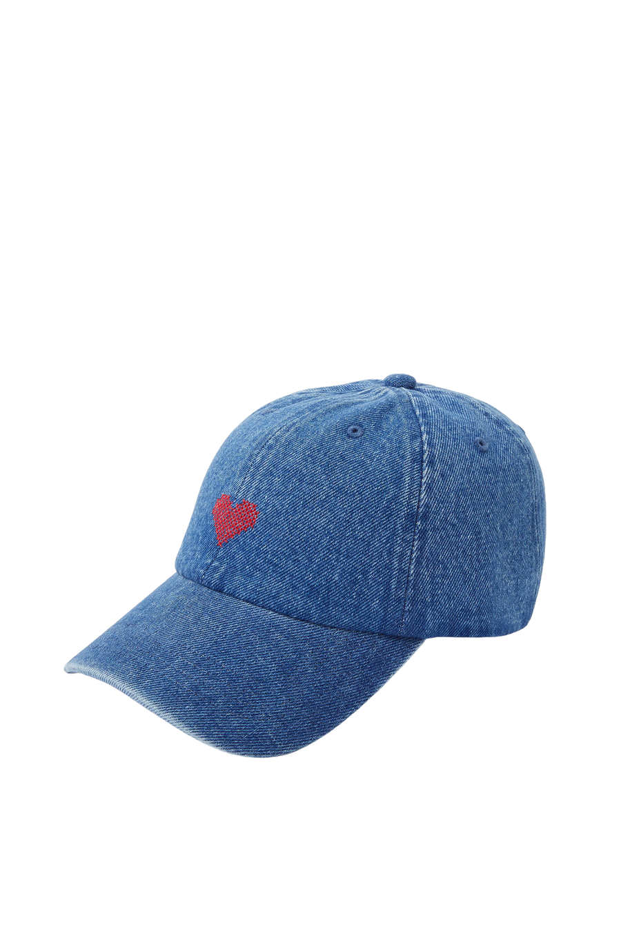Denim Baseball Cap with Embroidered Heart, Blue
