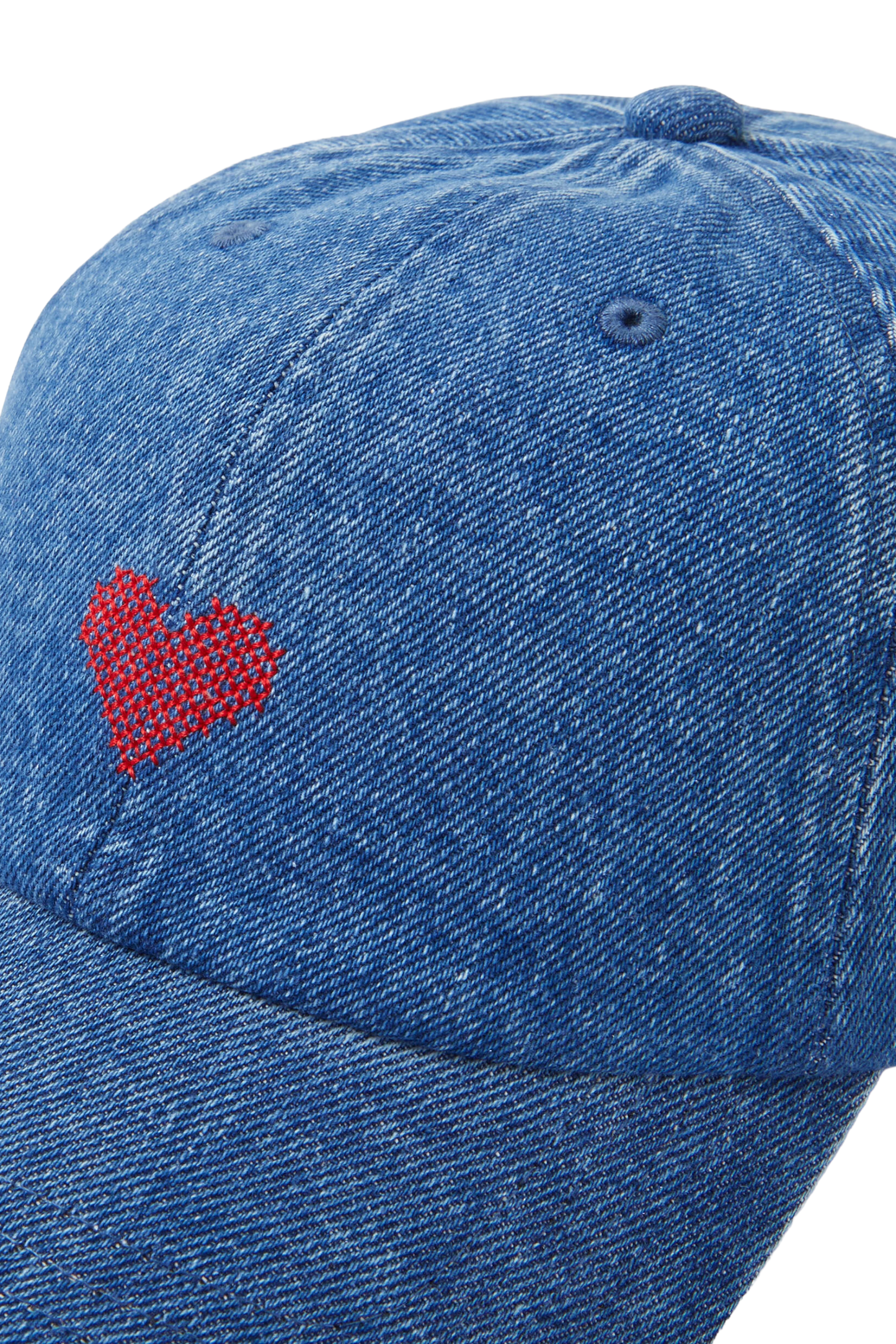 Denim Baseball Cap with Embroidered Heart, Blue