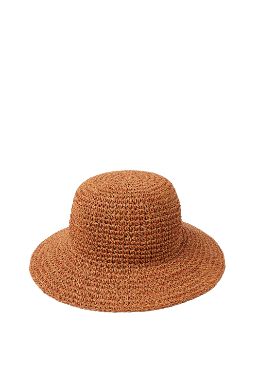 Woven Straw Hat with Wide Brim, Natural Brown