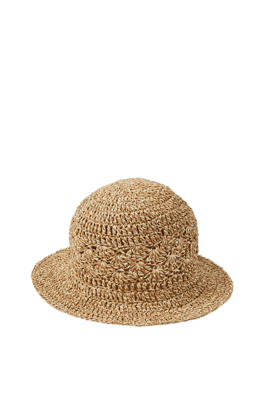Woven Straw Hat with Wide Brim, Natural Beige